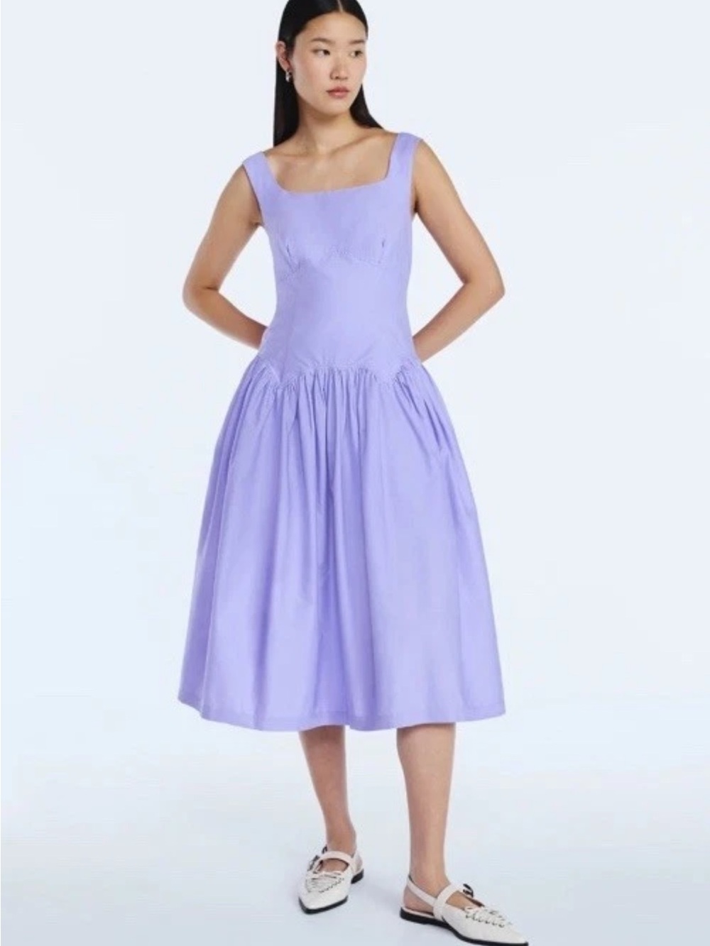 Square-Neck Midi Dress in Lavender